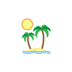 Island flat icon, travel & tourism, sun and palm, a colorful solid pattern on a white background, eps 10.