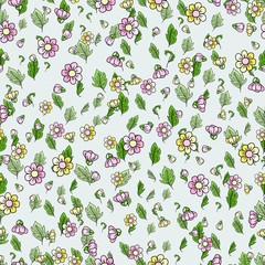 Spring background with green leaves and flowers