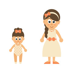 cartoon baby girl and mother