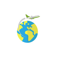 Airplane flying around earth flat icon, travel & tourism, aircraft and world, a colorful solid pattern on a white background, eps 10.