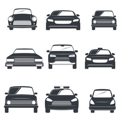 Vector set of different car icons  in front view