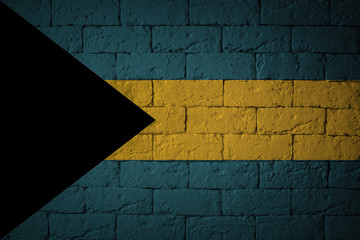 Flag with original proportions. Closeup of grunge flag of Bahamas