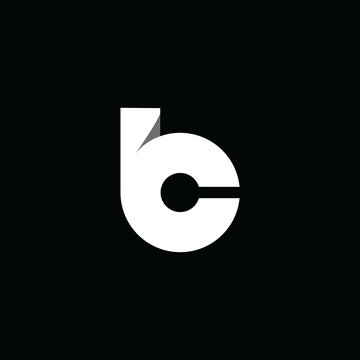 Monogram of initial letters b and c in negative space bold lowercase vector logo black and white with shadow