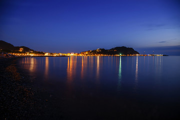Sestri Levante by night, view of silence bay. Liguria, Italy