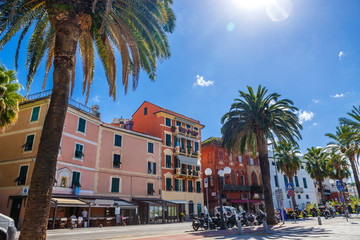 Beautiful street in mediterranean resort Sestri Levante, Liguria, Italy