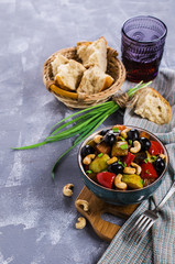 Steamed vegetables with olives