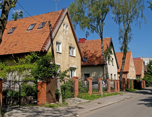 Fototapeta na wymiar Kaliningrad, Russia. Old German houses on Roditelev Street