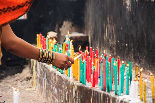 Candles of offering in Buddhist temple.