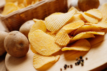 Crispy potato chips and potato 