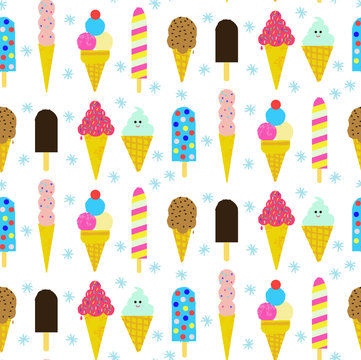 Seamless pattern of ice-creams. Tasty colorful ice cream. Vector illustration for web design or print