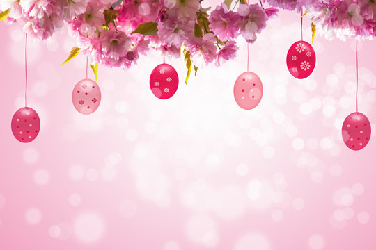 h&auml;ngende ostereier am kirschbl&uuml;tenzweig