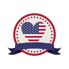 stamp with flag united states with heart shape and label vector illustration