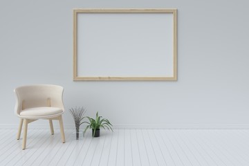 Interior with armchairs and ornamental plants on empty wall background,3D rendering