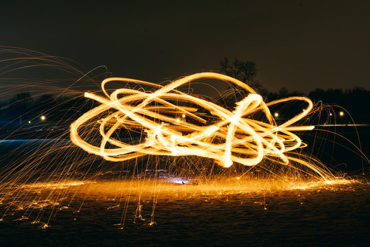 Long exposure photography with the fire ball,selective focus