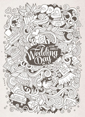 Cartoon cute doodles hand drawn wedding illustration