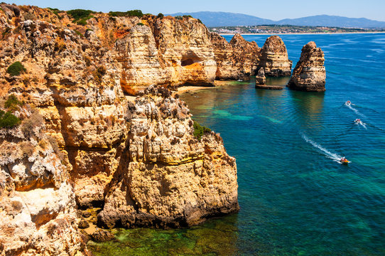 Algarve coastline in Portugal. Rocks and Sea in Lagos