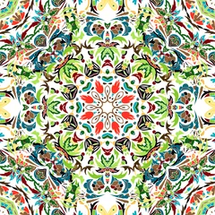 Behang Marokkaanse tegels Vector naadloos patroon met helder bloemenornament. Vintage designelement in oosterse stijl. Sier kant maaswerk. Sierlijke bloemen decor voor behang. Traditioneel Arabisch decor op blauwe achtergrond.