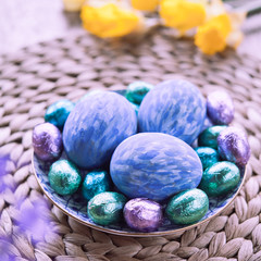 Handmade Violet and Blue Easter Eggs