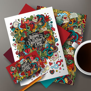 Cartoon cute colorful vector hand drawn doodles Love corporate identity set