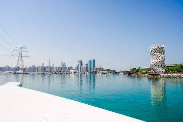Quay in front of skyscrapers in Abu Dhabi, United Arabian Emirates (UAE)