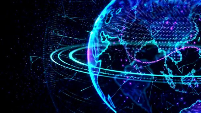 3d animation of a growing network across the world - blue version