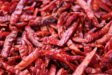 Travel to Bangkok, Thailand. The red chili peppers on the market.