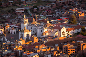 Fototapeta na wymiar Arial view on Basilica of Our Lady of Copacabana, Bolivia