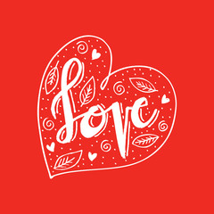 Hand drawn heart shape with  lettering "Love "