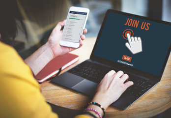 Join Us Recruitment Application Follow Website Online Concept