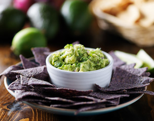 blue corn tortilla chips and fresh guacamole