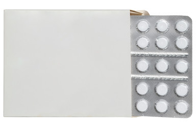 Blister pill in a box isolated