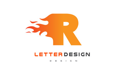 R Letter Flame Logo Design. Fire Logo Lettering Concept.