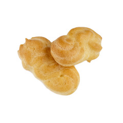 Sweet tasty eclairs or profiterole on white background. French dessert. Izolated