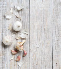 Fototapeta na wymiar Organic garlic on wooden table