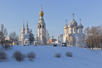 Winter landscape with a churches in the city of Vologda, Russia