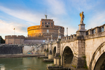 Obraz premium Saint Angel Castle and bridge over the Tiber river in Rome, Italy