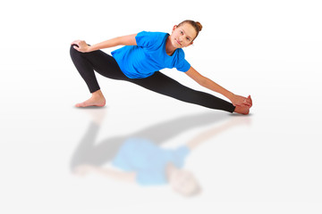 Obraz premium beautiful woman doing yoguna white background