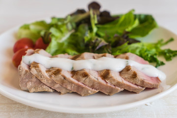 tuna steak with salad
