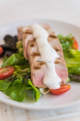 tuna steak with salad