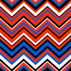 Abstract colorful geometric chevron seamless pattern in blue and orange, vector