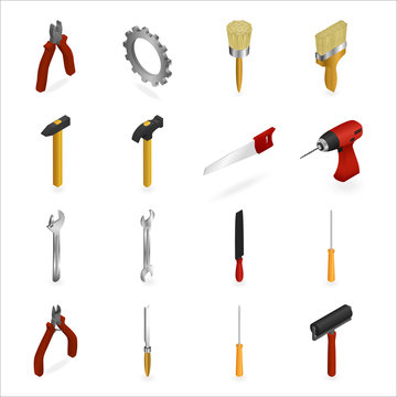 Set of icons of working tools for construction and repair
