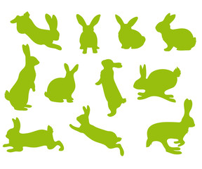 Silhouettes of Easter bunnies green