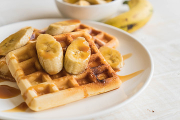 banana waffle with caramel