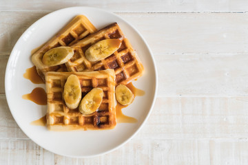 banana waffle with caramel