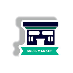 stylish icon in paper sticker style building supermarket