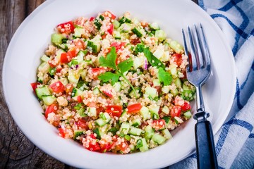 homemade tabbouleh salad with quinoa and vegetables