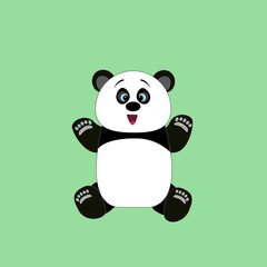 Small smiling panda on light green background