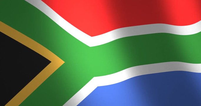 Flag of South Africa with fabric texture which is moving in the wind. Smooth motion of waving flag in perfect loop.
