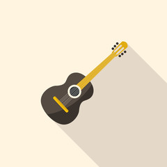 Acoustic wooden guitar. Musical string instrument in flat design.