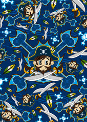 Cartoon Pirate Captain with Swords Pattern